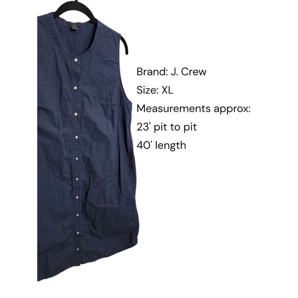 J. Crew Dress Navy Blue Preppy Button Front XL Sleeveless Shirt Dress - Picture 2 of 7